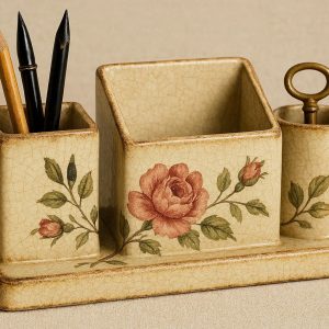Vintage Ceramic Art Desk Organizer